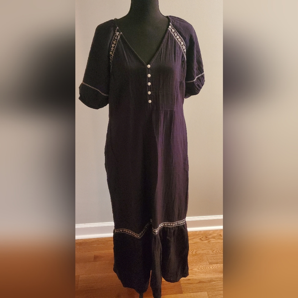 Old Navy Black Maxi Dress with Embroidered Trim